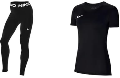 Nike Damen W Np 365 Tight Leggings, Black/White, L EU & Damen W Nk Df Park Vii JSY T-Shirt, Black/White, L EU