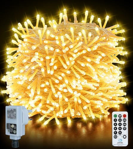 Extra-Long 50M/164ft Christmas Tree Lights,500LED Warm White Fairy Light Mains Powered for Outdoor/Indoor Plug,Waterproof /8 Modes/ Remote,Twinkle String Lights for Bedroom Wedding Xmas Decoration