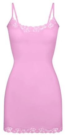 USADRETTYK Abito A Canotta Altalena Gonna in Pizzo A Tubino-Rosa-S