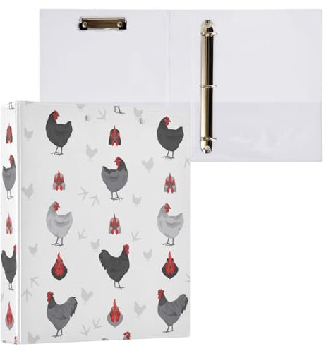 3,8 cm große Ordner mit drei Ringen, Australorp Huhn, Ordner mit Taschen, 3 Löcher, Ordner für Schule, Büro, 2 Stück