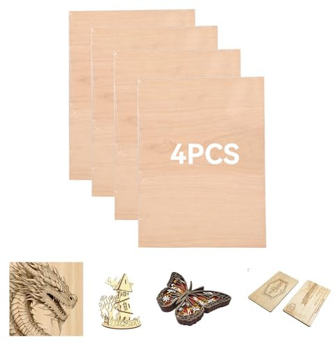 4 Piezas A4 3mm Espesor de Madera Contrachapada en Blanco, Grabado Láser CNC de Corte 3 Capas Hojas de Madera Sin Terminar 297x215 mm (A4), para Artesanías, Modelos de Bricolaje (#06 Cherry Wood)