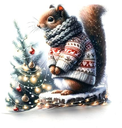 heimtexland ® Weihnachtskissen Soft Velour Dekokissen Weihnachten Geschenk Deko Kissenhülle Typ652 Eichhörnchen