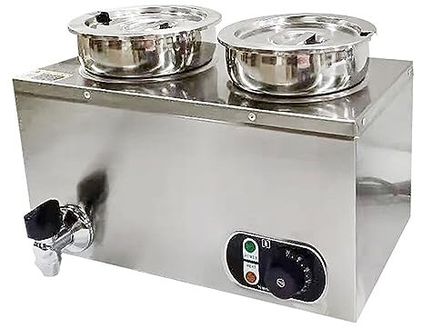 Bain Marie Food Warmer - 8L Commercial Electric 2 Pots Stainless Steel Wet Well Soup Sauce Heater Buffet Warmer with Temperature Control for Catering and Restaurant