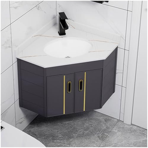 Moderno mueble de baño blanco F con diseño de esquina de fregadero para baños pequeños y guardarropas, muebles de almacenamiento compactos