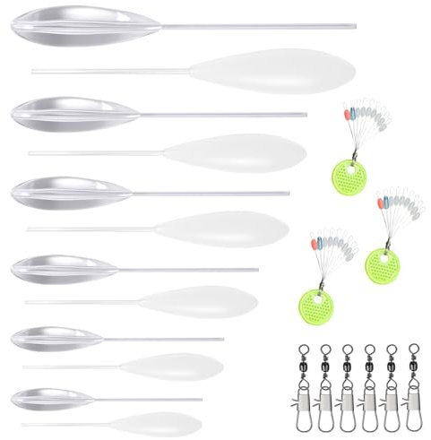 BDHYYM 21 Stück Sbirolino Set,6X Spirolino Sinkend 6X Sbirolino Schwimmend (6g 8g 10g 12g 15g 20g),6X Dreifachwirbel,3X Schnurstopper Angeln,Sbirolino Forellen Set,Spirolino Forelle Set im Vorteilsset