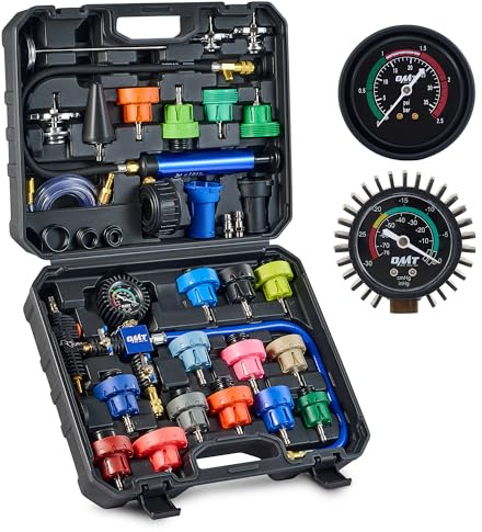 OMT Kit De Comprobador De Presión De Radiador, 31 Piezas, Purga Por Vacío | Aleación De Aluminio & Latón, Detector De Fugas & Recarga De Refrigerante, 23 Adaptadores Codificados, Para Coches