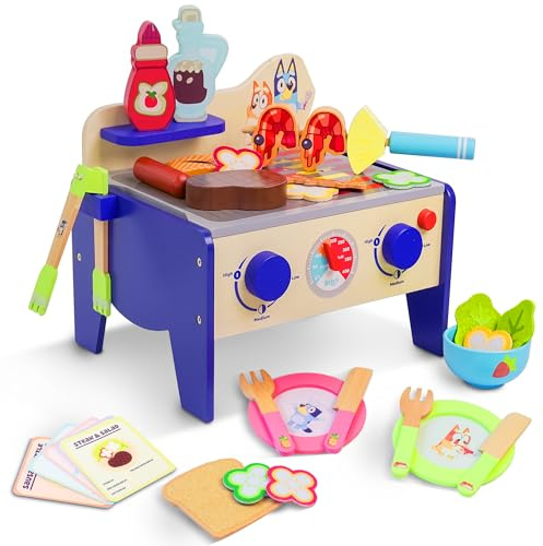 Bluey Picknickkorb-Set - 30-teiliges Rollenspielspielzeug aus Holz für Kinder mit Tragetasche, Besteck & Pretend Food - Hergestellt aus FSC-zertifizierten Materialien - Kreatives & ansprechendes