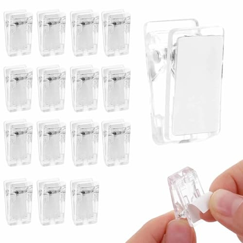 30 Pcs Tapestry Wall Hanging Clips, Self Adhesive Clips Wall Clips Poster Hanger Shower Curtain Clips Double-Sided Adhesive Spring Clips for Blanket Poster Clothing Wall Flag (Clear)