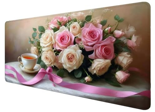 Tapis de Souris Gamer Rose Tapis de Souris XXL 1500x800x3mm Tapis Souris Rose Mperméable Tapis de Bureau,Base en Caoutchouc Antidérapante Tapis de Souris, Tapis Clavier Maison Fourniture Bureau D-693