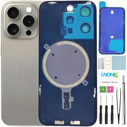 LNONLS 15 Pro Ersatz-Rückglas für iPhone 15 Pro, wasserdicht, Kameralinse, professionelles Reparaturwerkzeug-Set (natürliches Titan)