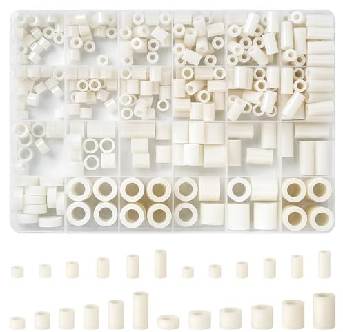 Annickee 320 Stück Distanzhülsen Kit, ABS Abstandshalter für M3/M4/M6/M8 Schrauben, Isolierung Beilagscheiben, Rund Abstandshalter Kunststoff Wiederverwendbar, für Schrauben und Steckdosen, Weiß