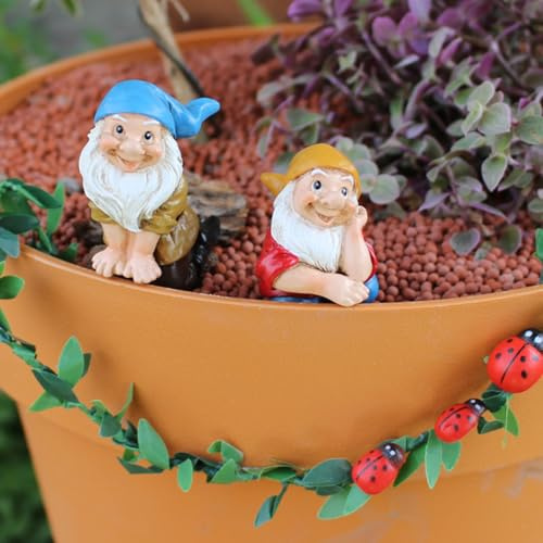 ACAREY 2 Stück Gartendeko Harz Zwerg Blumentopf Garten Deko Statue Dekoration Draußen Frühlings Balkon Gartenfiguren Wetterfest Gartenfiguren & Gartenstatuen