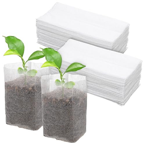 Piriuuo 100 Pcs Plant Grow Bags, Tree Pot Bags 5.3x 6.3 Non-Woven Plantbags Nursery Bag Home Garden Greenhouse Supplies for Vegetable Flower Fruit Tree (White)