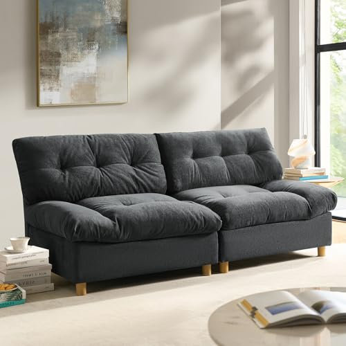 HULALA HOME Modern Loveseat 2 Seater Couch with Storage Pocket, Comfy Deep Seat, Solid Wooden Frame, Tufted Design Wide Loveseat Sofa for Living Room, Black