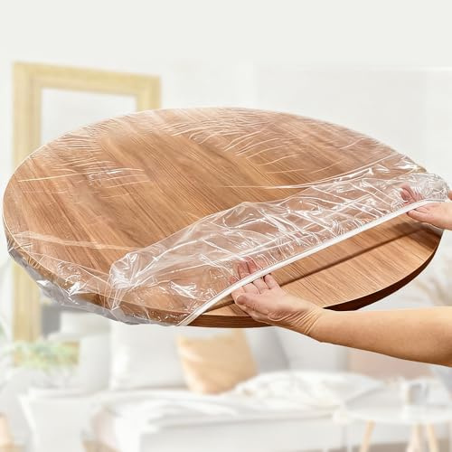 LANSKYLAN Transparent Tischdecke Rund Tischfolie Tischdecke Passend für 140-165cm Wetterfest Gartentischdecke Tischschutzfolie Outdoorz Wachstischdecke mit Gummizug Abwaschbar Tisch Folie Tischschutz