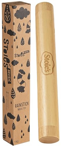 Stoie's Wooden Rain Stick Instrument for Kids, Support Music Exploration, Coordination and Rhythm Baby Toy, Soothing Sound for Sensory Play, Durable Rainmaker of Kid-Friendly Size, 1 Pack
