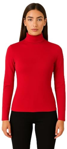 Women's Classic Turtleneck Long Sleeve Top, Fitted Style, Available in Red, Ecru, Black