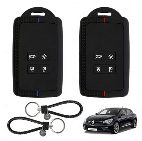 LOLANIUT 2 Piezas Funda de Llave Coche para Renault, 4 Botones Silicona TPU Cáscara Llave para Renault Clio Megane Koleos Kadjar Kangoo Twingo Talisman Captur Espace Dacia Duster con con Llavero