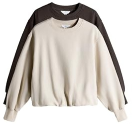 THE SET Damen t Sweatshirts mit Ballonsaum, 2er-Pack Chocolate Brown/Stone S