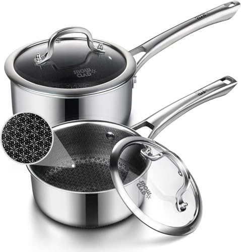 Edelstahl Kochtopf 16+18cm mit Deckel, Antihaft Stielkasserolle | Kochtopf Induktion, Kochtöpfe für Alle Herdarten, Ofen- und Spülmaschinengeeignet, PFOA-frei