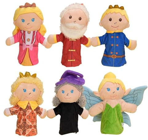 LLTCMYGS Montessori Märchen König, Prinzessin und Prinz Handpuppen-Set, Rollenspiel-Spielzeug (6 Stück)