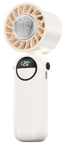 FAPPEN Portable Handheld Mini Turbo Fan, 6-Speed Adjustment with LED Dsiplay, Long Battery Life, 3-In-1 Design Includes Handheld Hanging Folding Options, Ideal For Outdoor Activities Travel (White)