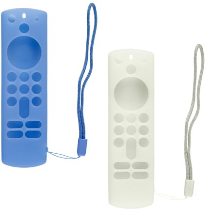 Wellrun 2 Pack Remote Control Cover Case,Anti-Slip Silicone Sleeve with Lanyard,Glow in the Dar,Protective Case for for Alexa Voice Remote 3rd Gen,Fire TV Stick 4K,White & Blue