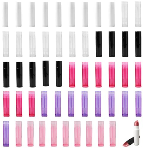 Lippenstifthülsen Leer, 54 Stück Leer Kunststoff Lippenstift Tubes | lipgloss behälter, Wiederverwendbar Leere Lippenpflegestift Behälter für DIY Hausgemachte Lippenbalsams mit Kappe(5g)