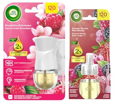 Air Wick Duftstecker Starter-Set Paket inklusive 1 Gerät & 1 x 19ml Kirschblüte & Himbeere Nachfüller & 1 x 19ml Summer Berries Rote Beeren