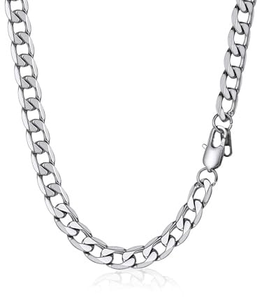 PROSTEEL Mens Curb Chain Necklace, Cuban Link Chains Silver, 9mm Width, 30 Inches, Hip Hop Hypoallergenic 316L Stainless Steel Jewellery -Send Gift Box