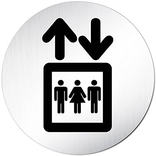 Türschilder24 XXL Türschild • Ø 100 mm rund • Schild Aufzug Piktogramm • aus veredeltem Aluminium Vollmaterial • geschliffene Edelstahloptik • 100% Made in Germany