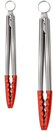 Zeal JSET2R Non-Stick Silicone Large & Small Cook’s Tongs Set-Red