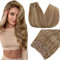 RUNATURE Clip Extensions Echthaar Braun Hervorheben Blond 50cm Clip in Extensions Echthaar Dunkelblond Mit Goldblond Extensions Echthaar Clip Echte Haare 7Pcs 120g #10P16