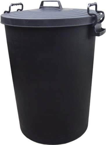Srendi® Small/Medium/Large Plastic Coloured Bin/Waterfroof/Rodent Proof/Ideal for Outdoor/Animal Feed/Food/Storage/Flour Locking Lid (110L, Black)