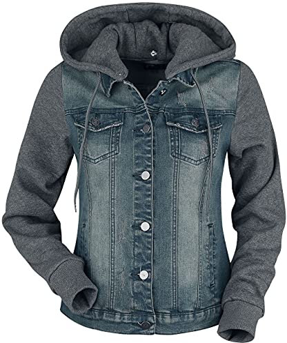 RED by EMP Damen blau-graue Jeansjacke mit abnehmbarer Kapuze 4XL