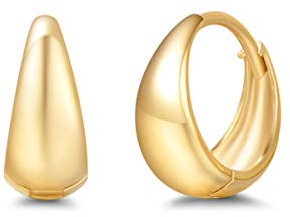 Solide 14 Karat 585 Gelb Gold Creolen Breite Huggies Ohrringe Basic Minimalist Schmuck Geschenk für Damen Mädchen - Durchmesser: 12 mm