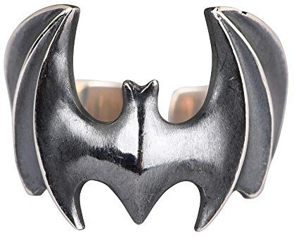 Schwarz Echt 925 Sterling Silber Fledermaus Batman Ring für Herren Damen Offen Verstellbar
