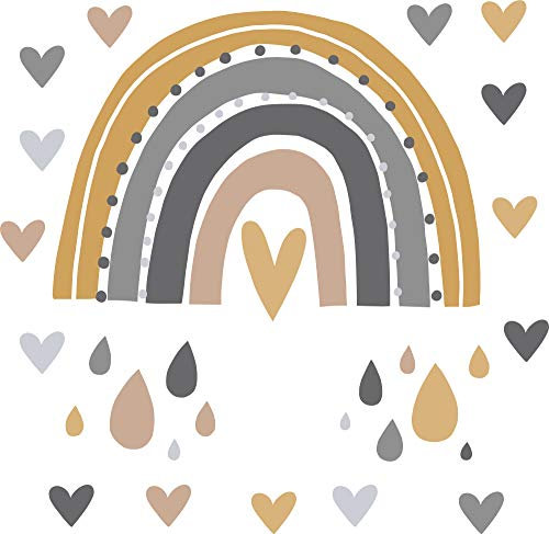 Pandawal Wandtattoo Regenbogen deko Kinderzimmer Mädchen Junge Wandaufkleber für Kinder I Babyzimmer Wandsticker (S, Senf Grau)