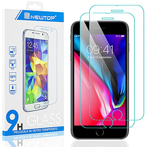 N NEWTOP [2 PEZZI Pellicola Compatibile con iPhone 7 Plus e 8 Plus, GLASS FILM 0.3mm 9H Vetro Temperato Proteggi Schermo Display Anti Urto Protezione