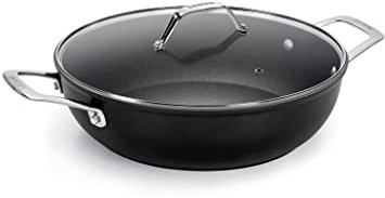 Barazzoni Tegame 2 manici con coperchio, ø28cm, Rivestimento 5 strati Titan Pro, Alluminio antiaderente, Made in Italy, Induzione+Gas, Linea Black Titan Pro