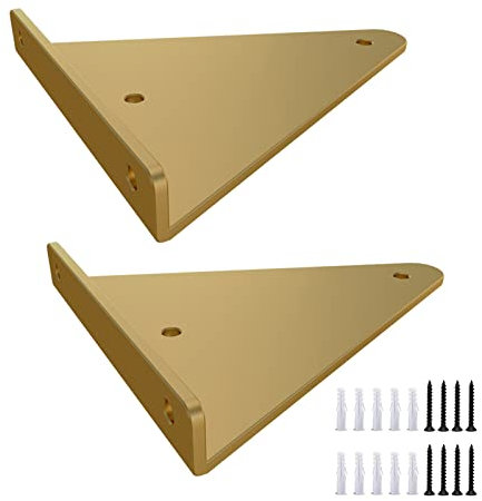 Sonakia 2X Staffe per Mensole, Reggimensola Flottante Robusto, Supporto per Mensole a Parete Nascoste,staffe per Mensole, Supporti per Mensole a Parete DIY, Oro/Nero/Bianco,Gold-17x13cm/6.7 * 5.1in