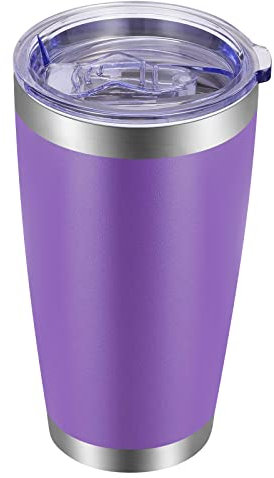 VEGOND 20oz Tumbler with Lid and Straw Stainless Steel Tumbler Cup Vacuum Insulated Double Wall Travel Coffee Mug Powder Coated Coffee Cup(Purple 1 Pack)