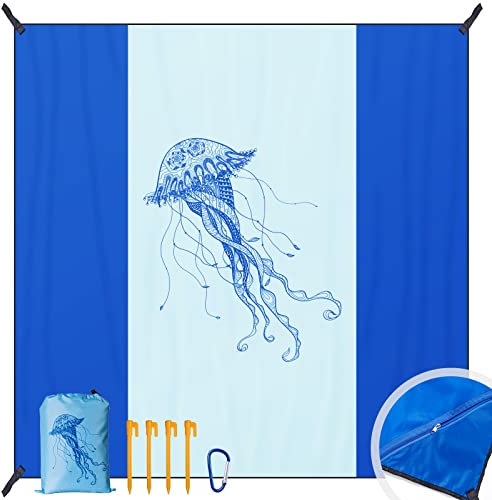 DEWUR Stranddecke sandfrei 300x280 cm XXL Strandtuch Picknickdecke wasserdicht Strandmatte groß für Urlaub Strand Camping Reisen (300x280cm Qualle)