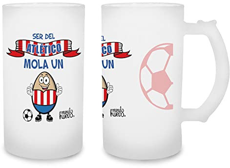 Jarra de cerveza Ser del Atletico mola un huevo. Cristal esmerilado de primera calidad AAA. 80 x 150 mm. 500 ml