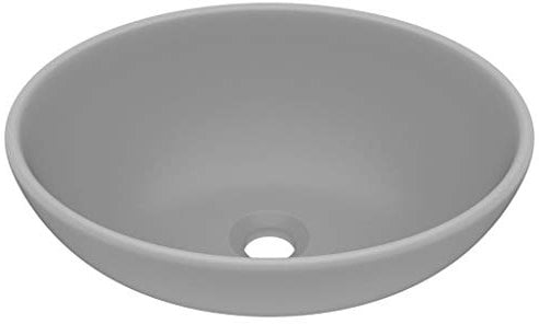 vidaXL Lavabo de Lujo Ovalado Tocador Montado Encima Piedra Vasija Aseo Indoro Cocina Garaje Fácil de Limpiar Cerámica Gris Claro Mate 40x33 cm