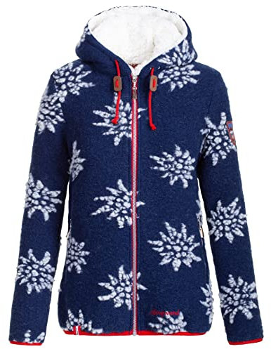 Almgwand W Wildalpe Blau - Weiche trendige Damen Strickfleece-Jacke, Größe 44 - Farbe Royal Blue - Beige