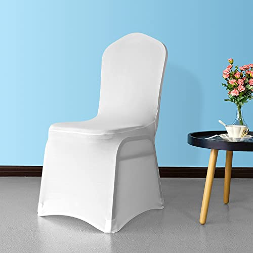 WedDecor White Protective Chair Cover Stretchable Spandex Front Flat Slipcovers for Weddings Decoration, Hotel, Conferences, Events, Restaurant, Birthday & Christmas Parties, 100pcs