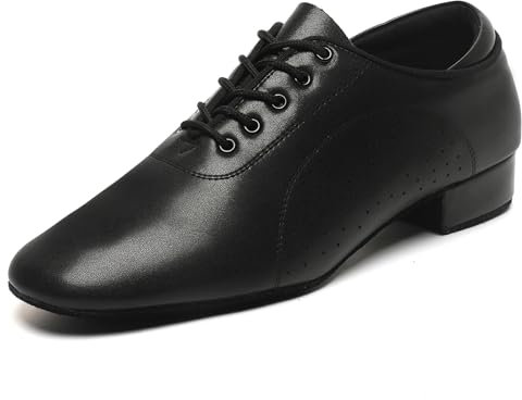 Herren Ballsaal Tanzschuhe Latin Salsa Tanzen Schwarz Atmungsaktiv Leder Charakter Schuhe, Schwarz, 43 EU