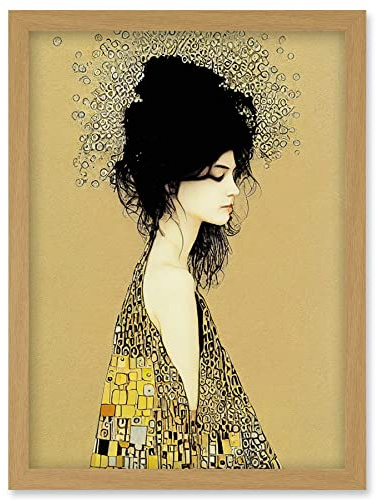 Wee Blue Coo Klimt Style Woman in Multi Coloured Shawl Painting Artwork Framed Wall Art Print A4
