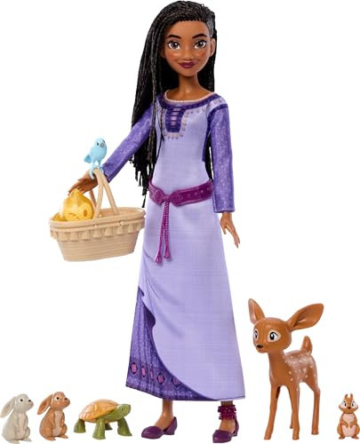 Disney Wish Asha Puppe mit Rosenwaldtieren HPX27 MATTEL